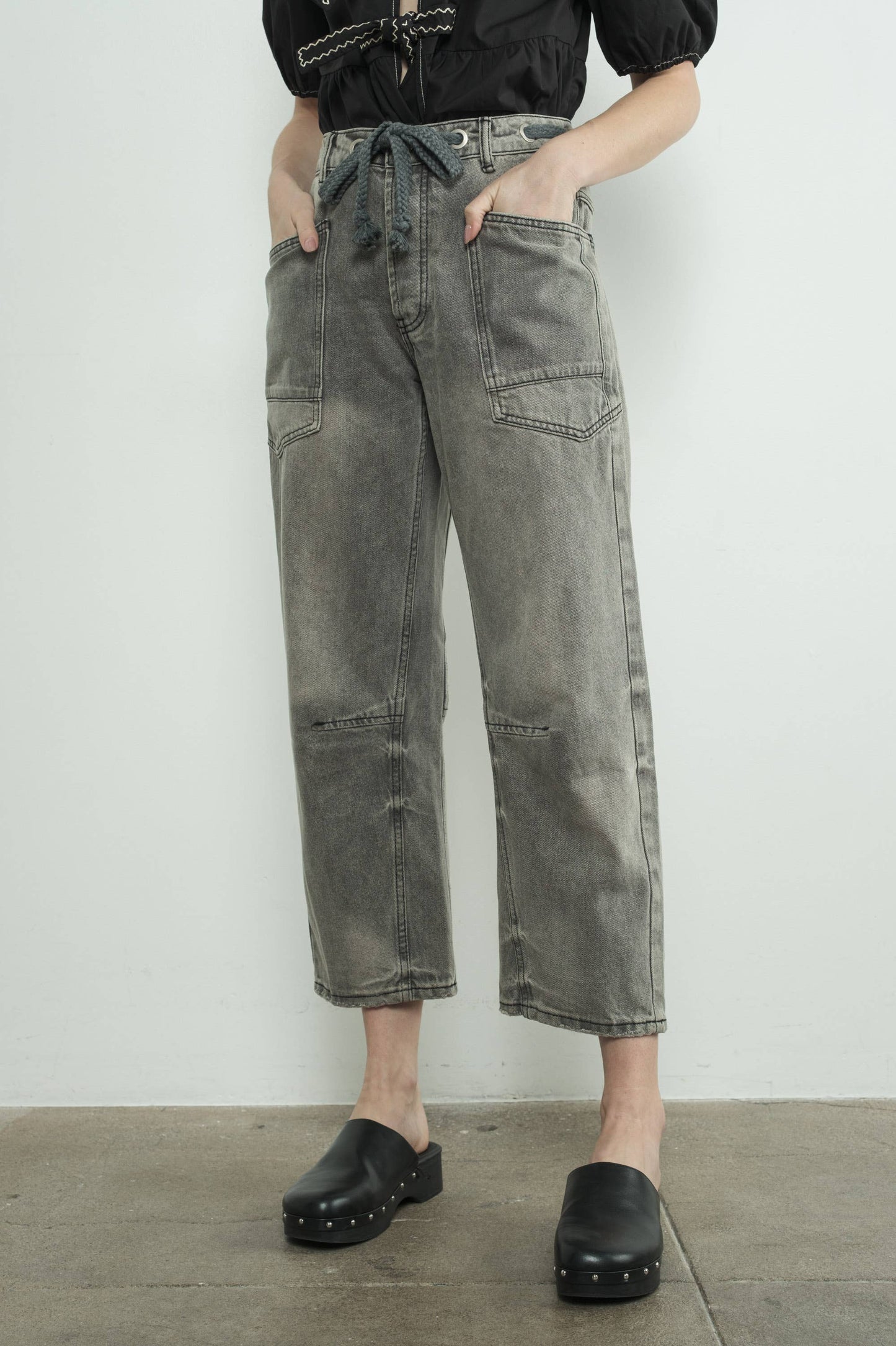 Eyelet Waist Grey Jeans
