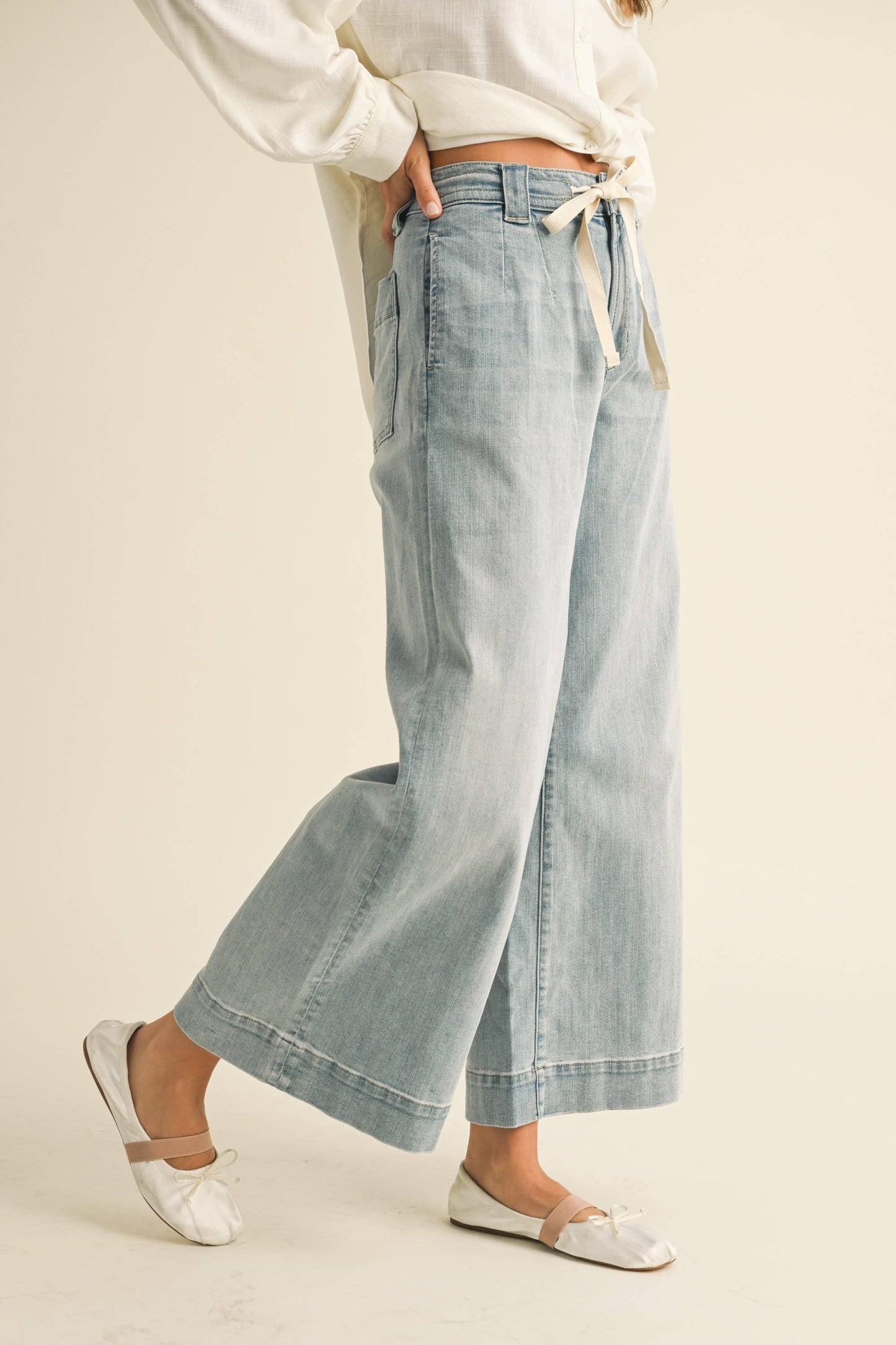 Tie Front Denim Wide Leg