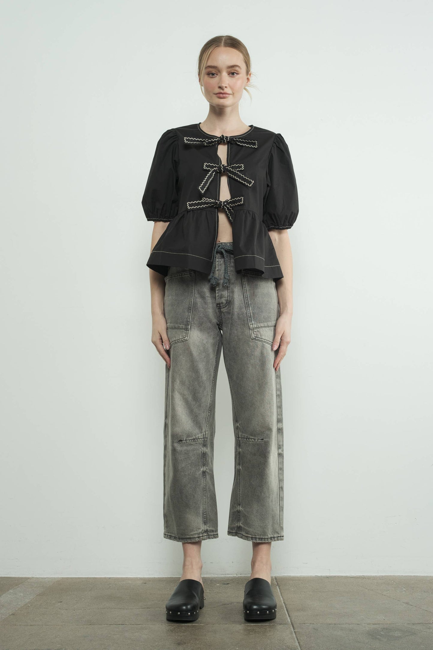 Eyelet Waist Grey Jeans