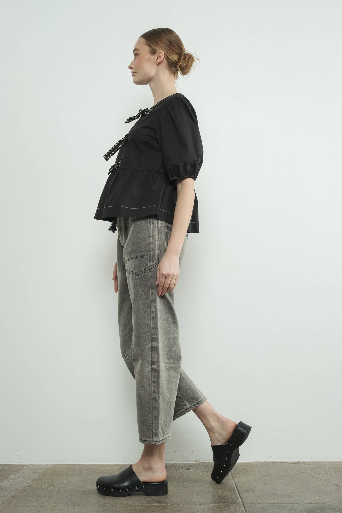 Eyelet Waist Grey Jeans