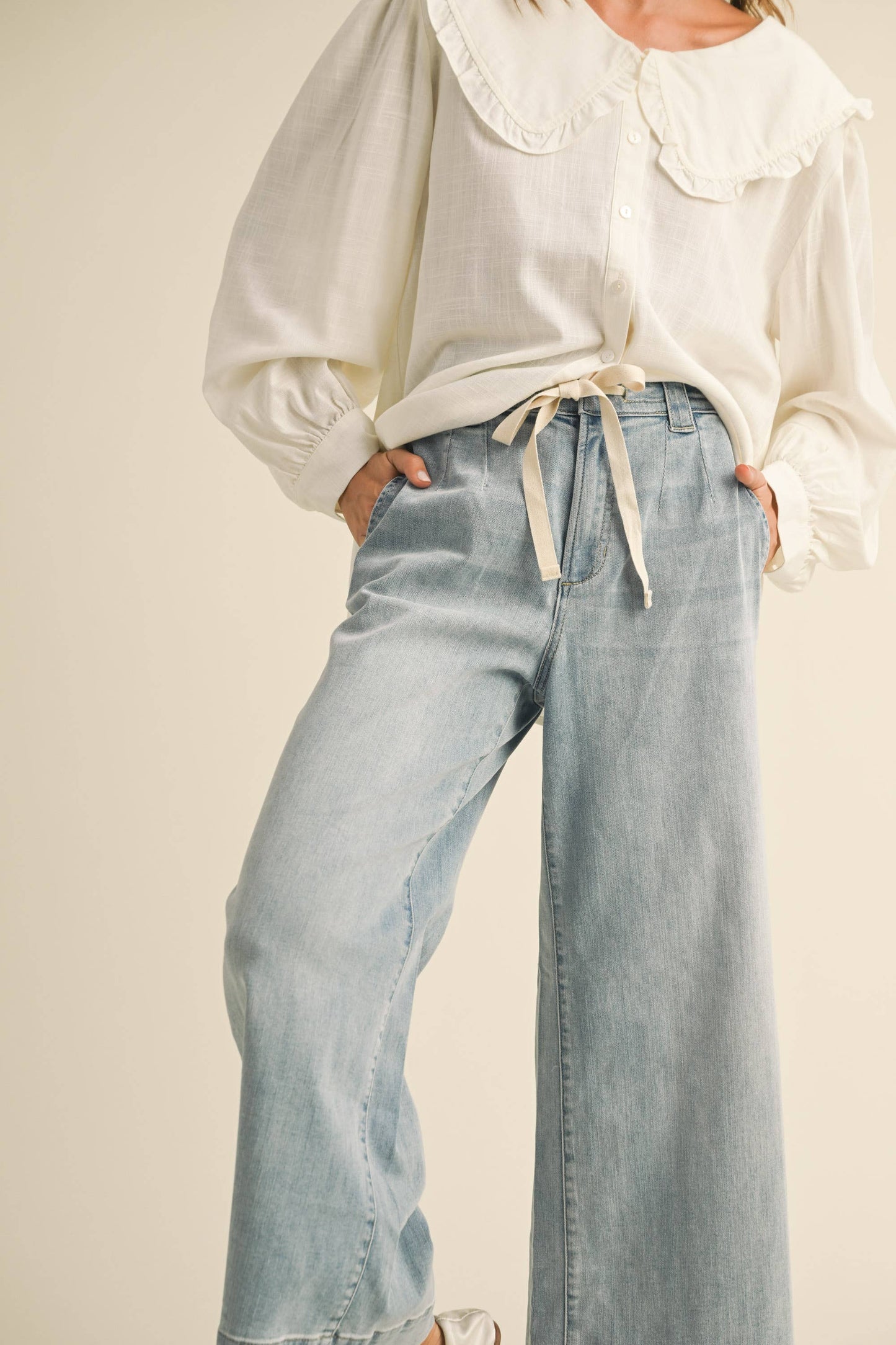 Tie Front Denim Wide Leg