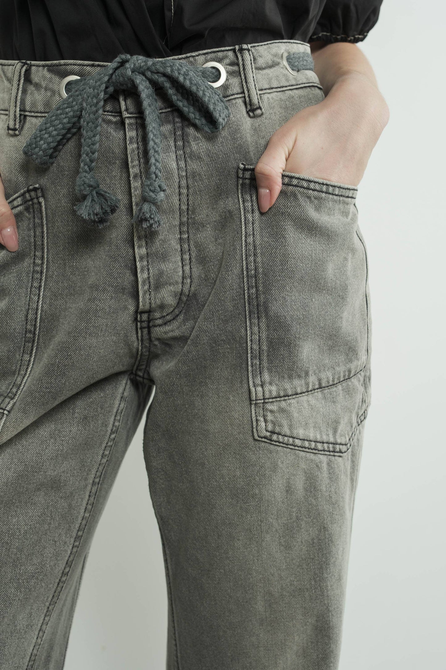 Eyelet Waist Grey Jeans