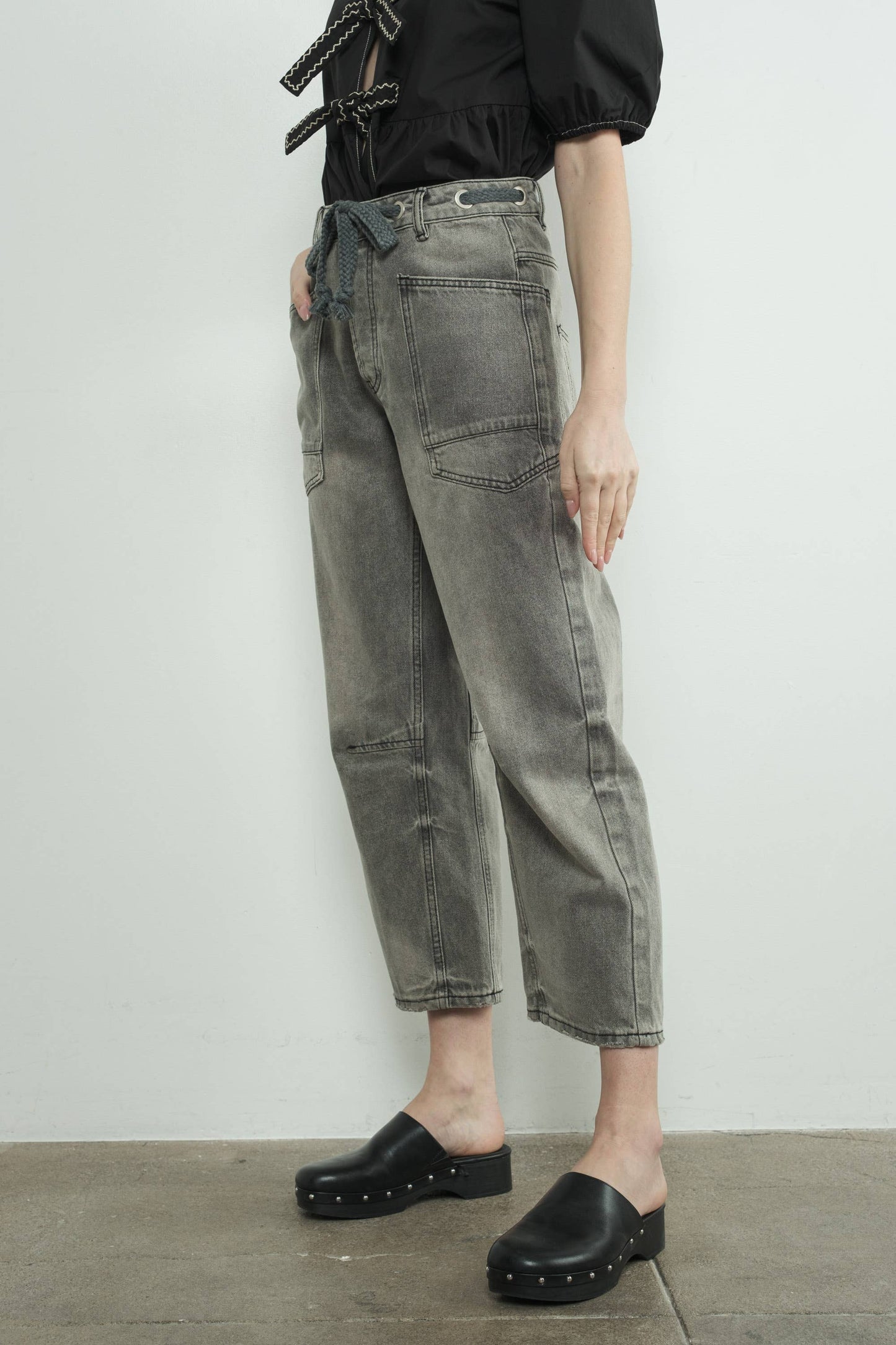 Eyelet Waist Grey Jeans