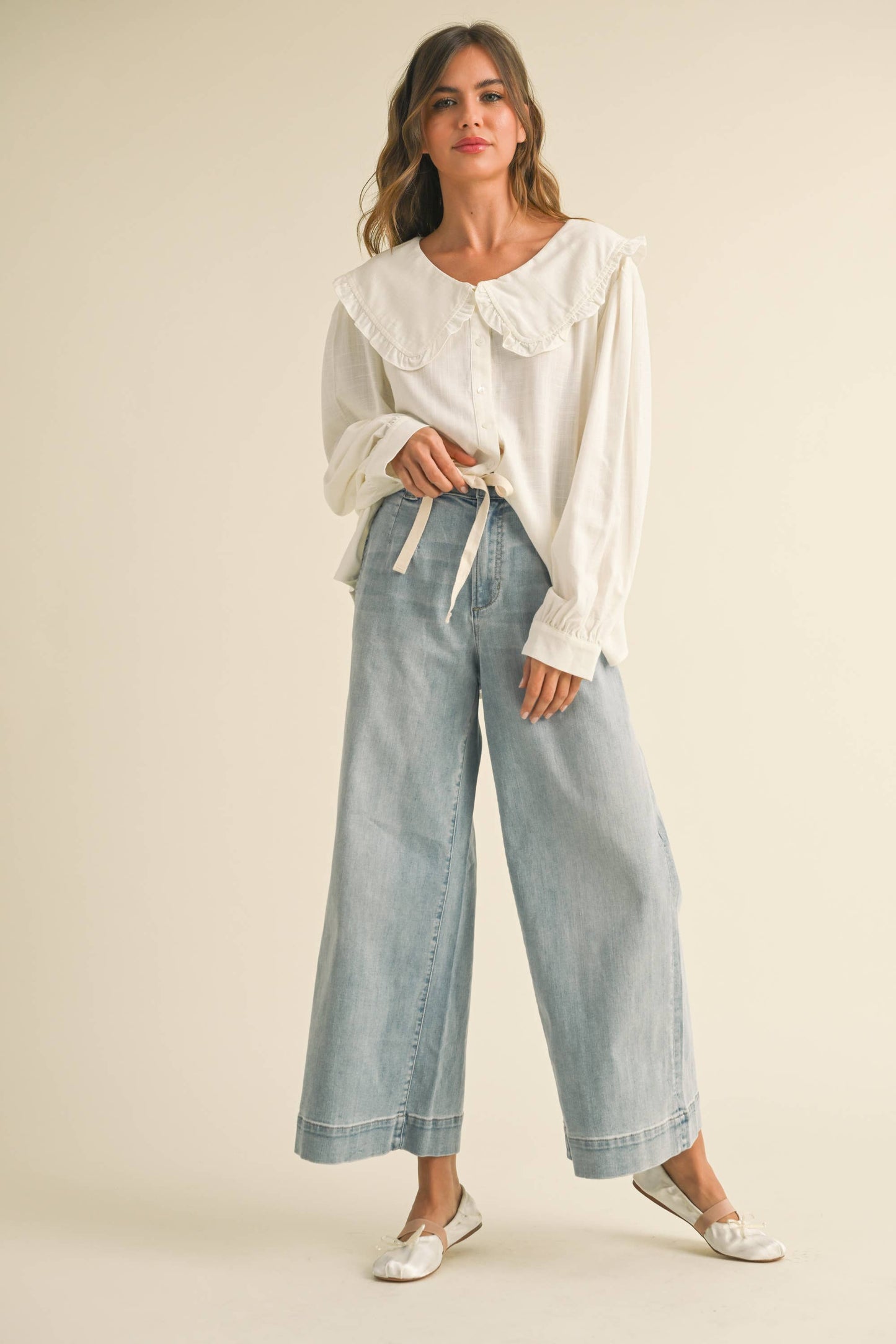 Tie Front Denim Wide Leg