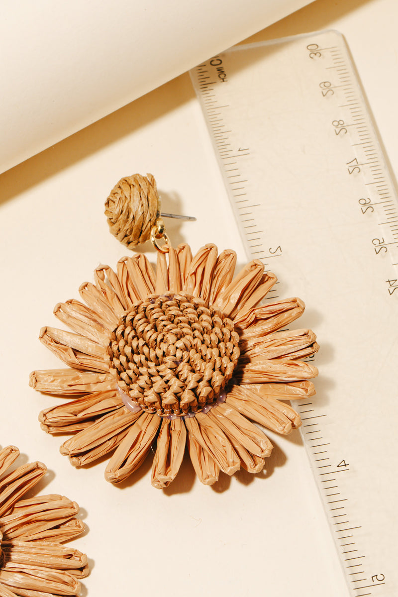 Tan Raffia Flower Earring