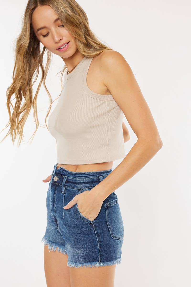 Pintuck Denim Shorts