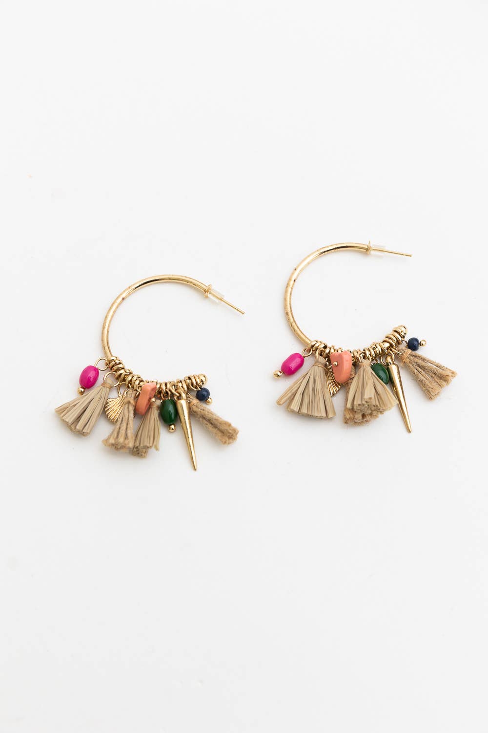 Raffia and Bead Semi Hoop Earrings