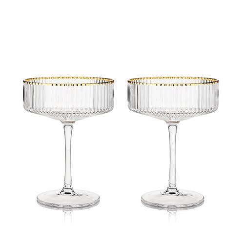 Deco Meridian Gold-Rimmed Crystal Coupe Glasses - Set of 2