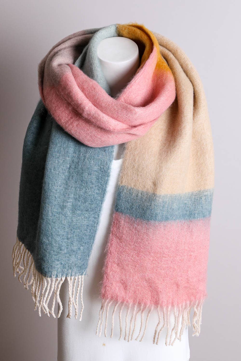 Winter Color Block Faux Mohair Scarf -