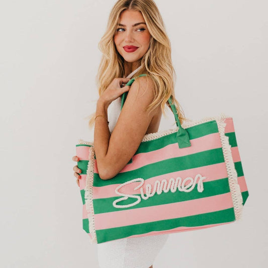 Striped Summer Beach Tote Bag