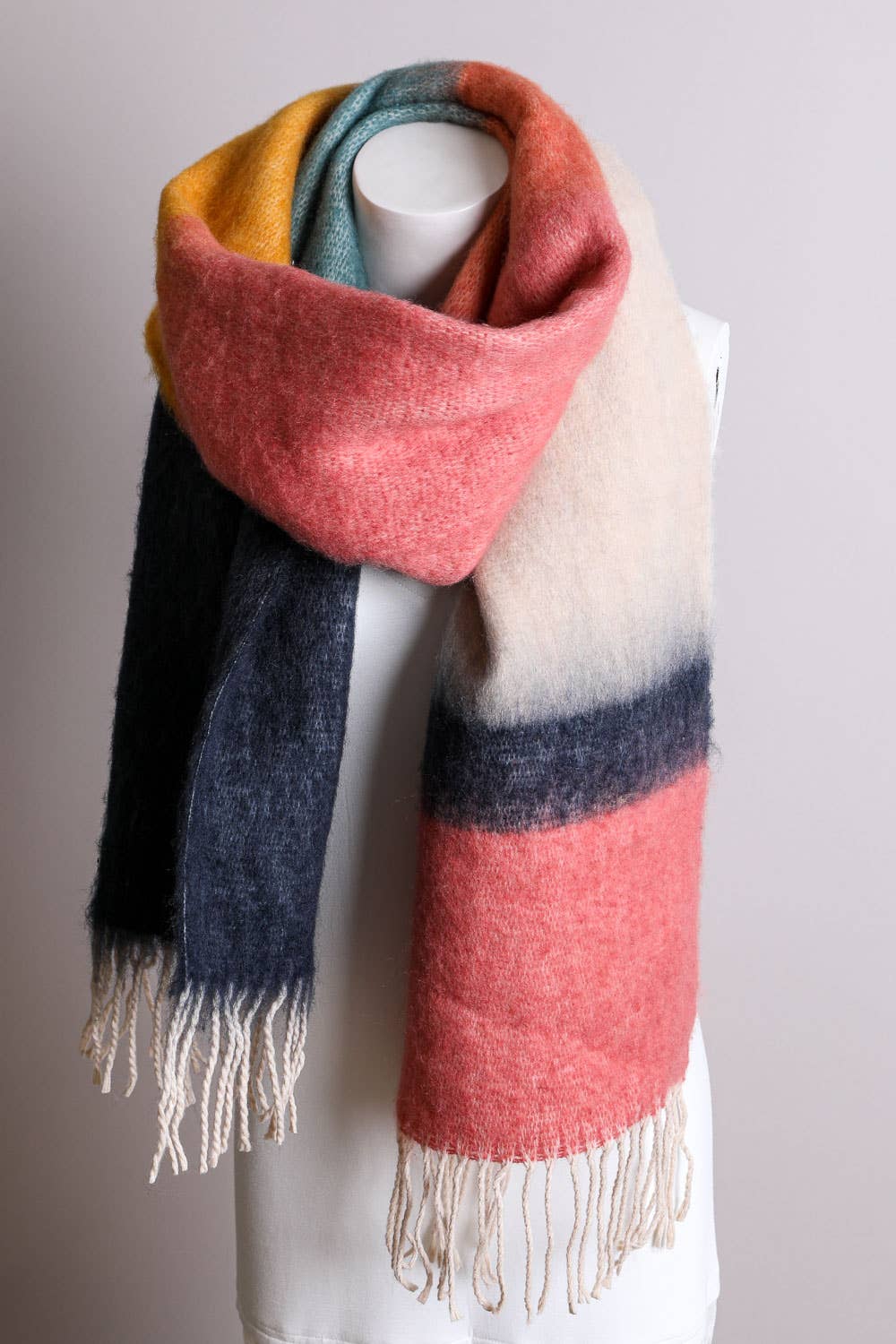 Winter Color Block Faux Mohair Scarf -