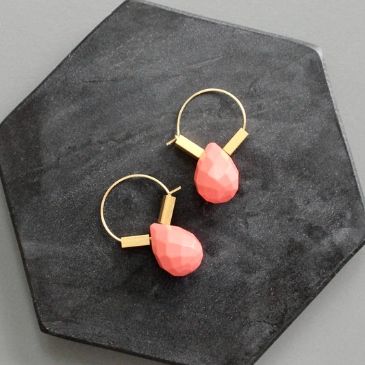 Coral Brass Hoops