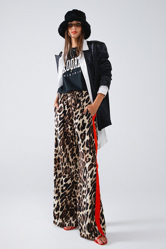 Leopard Red Stripe Wide Leg Pant