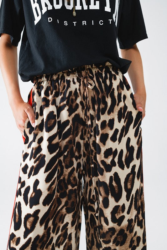 Leopard Red Stripe Wide Leg Pant