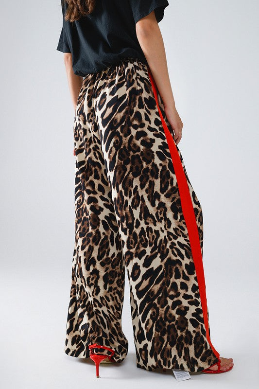 Leopard Red Stripe Wide Leg Pant