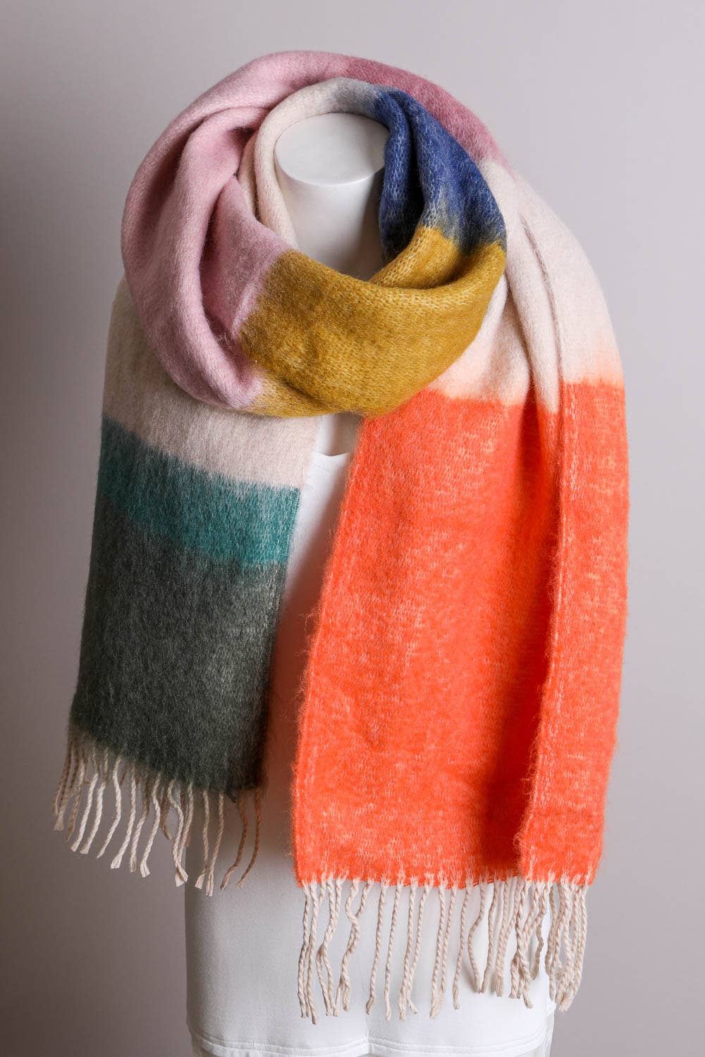 Winter Color Block Faux Mohair Scarf -