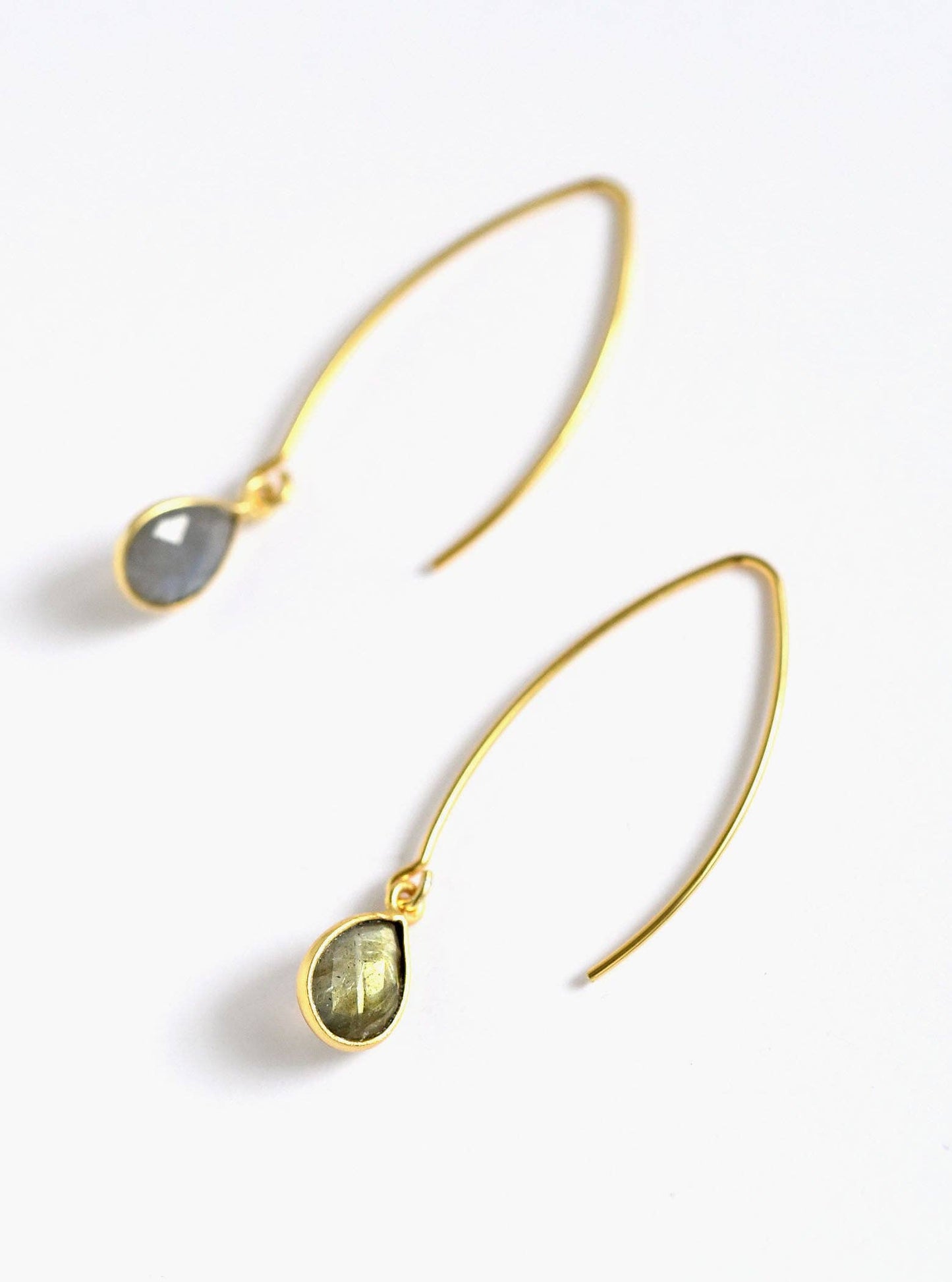 Mini Teardrop Gemstone Fish wire Earrings / 36mmx16mm