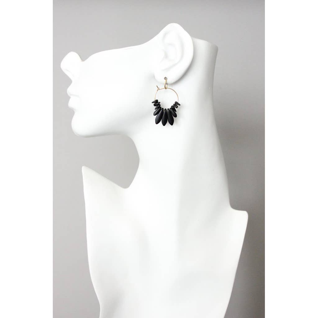 Black glass hoop earrings