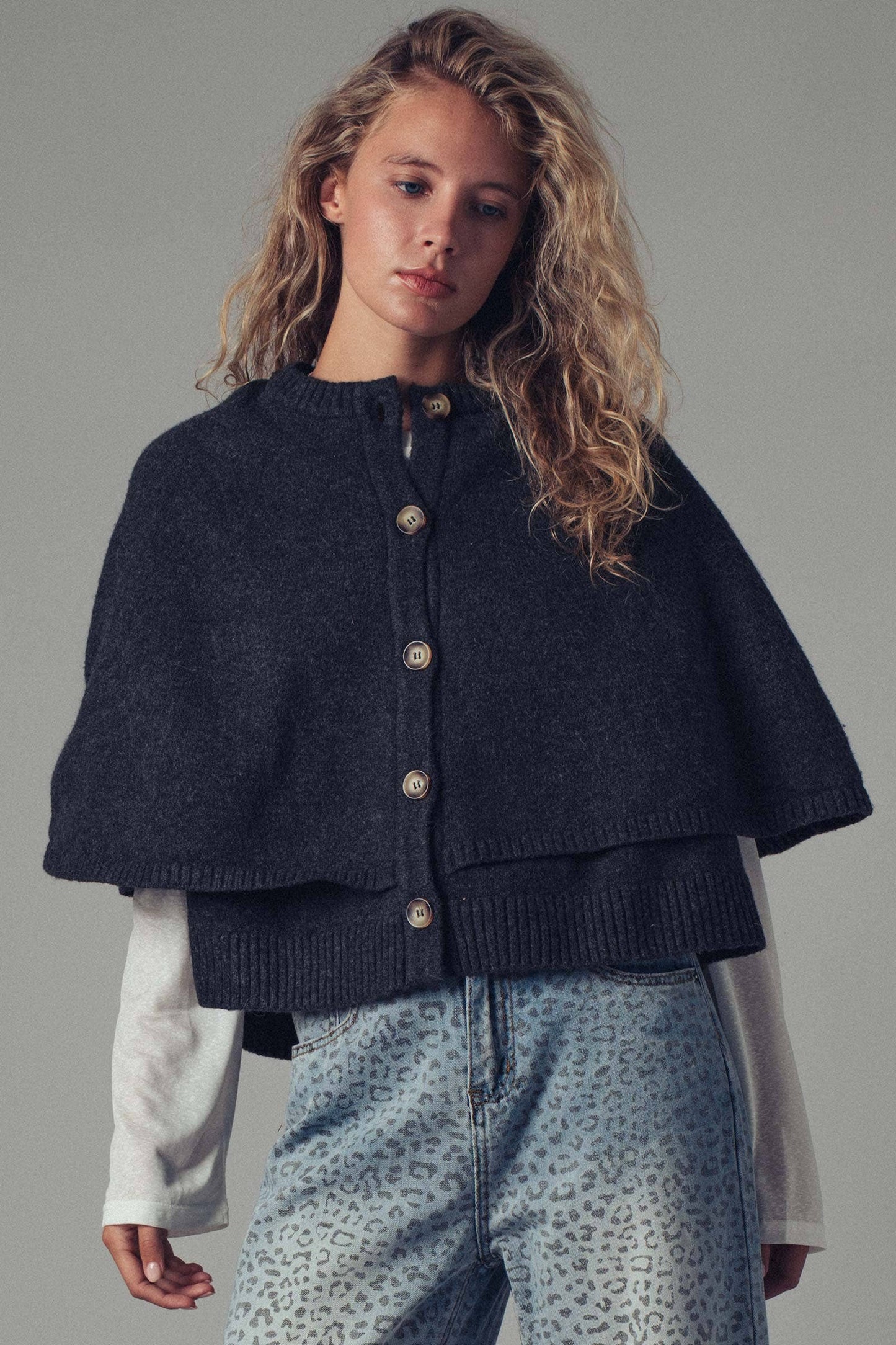 Button-Front Sweater Cape