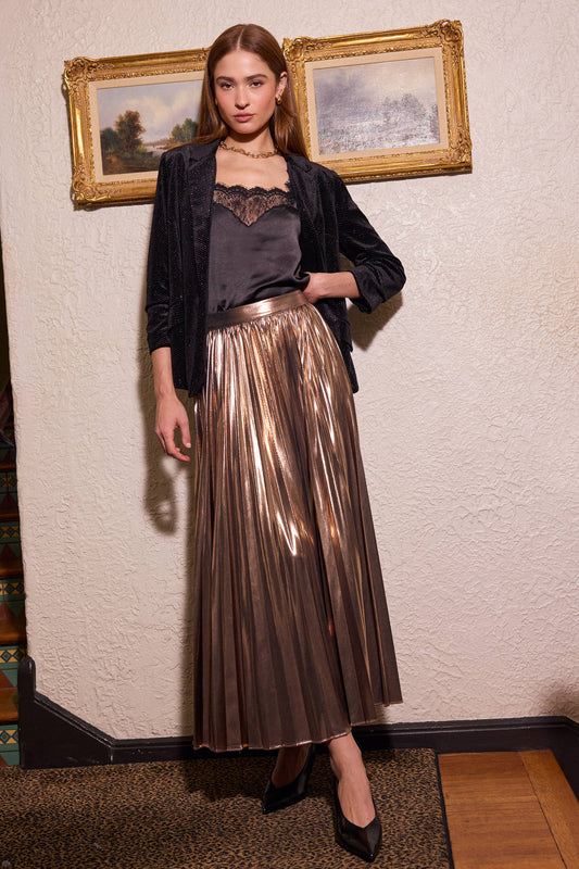 Elara Metallic Pleated Skirt