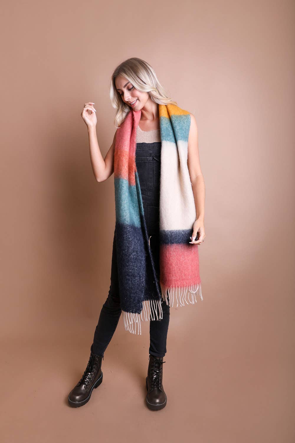 Winter Color Block Faux Mohair Scarf -