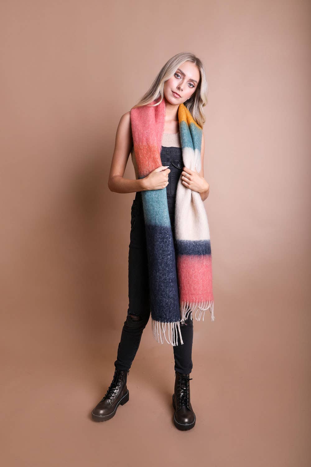 Winter Color Block Faux Mohair Scarf -