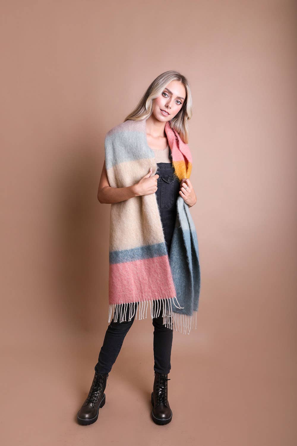 Winter Color Block Faux Mohair Scarf -