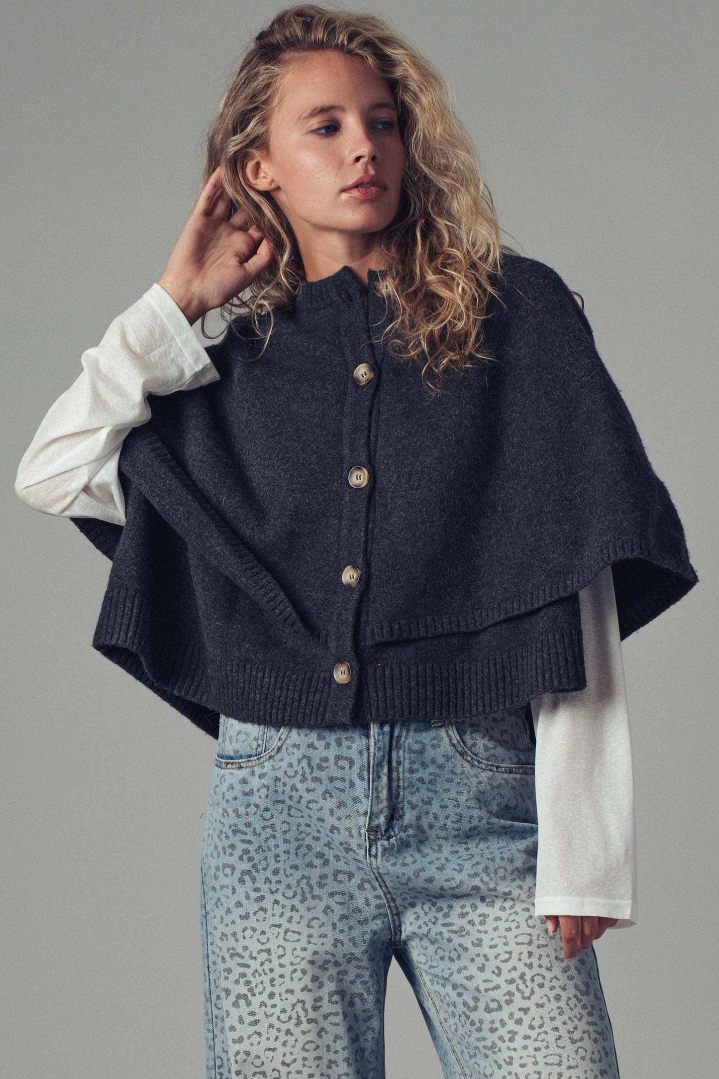 Button-Front Sweater Cape