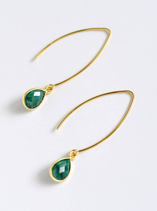 Mini Teardrop Gemstone Fish wire Earrings / 36mmx16mm