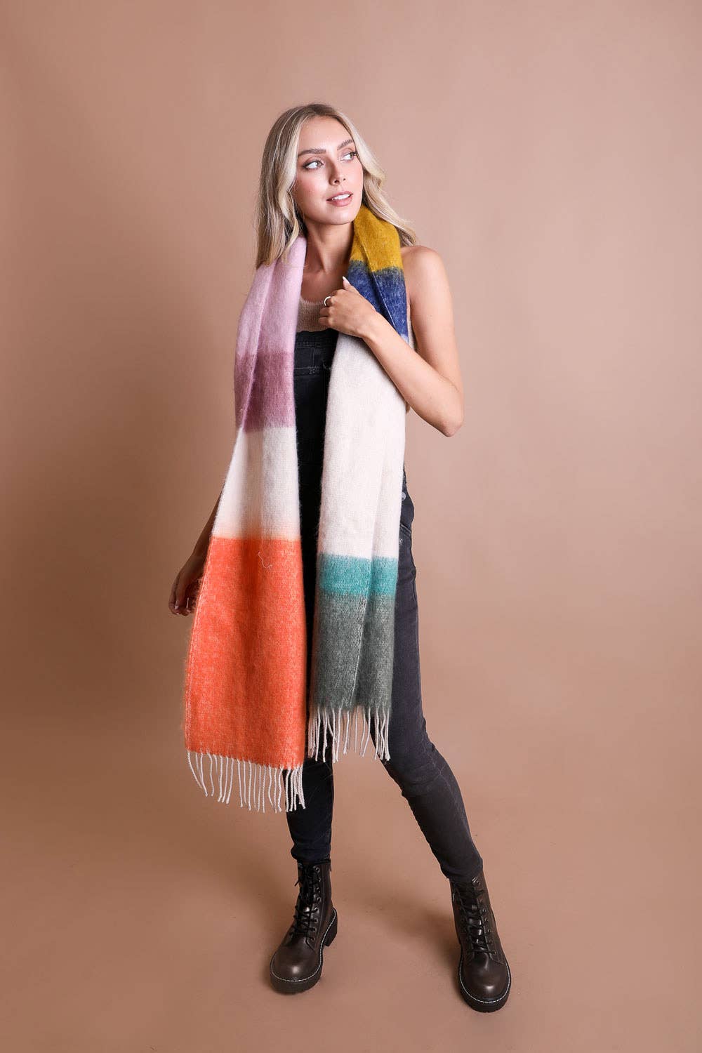 Winter Color Block Faux Mohair Scarf -