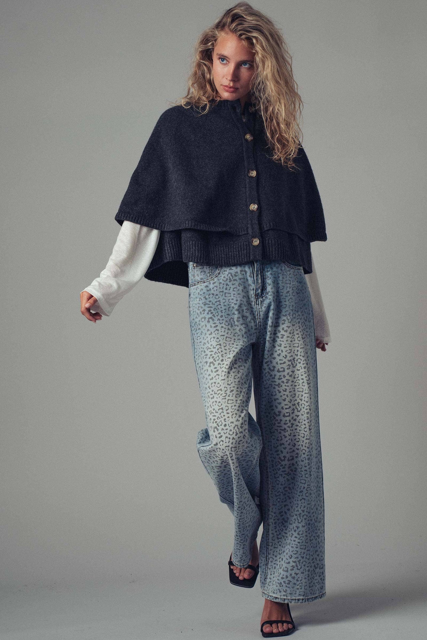 Button-Front Sweater Cape