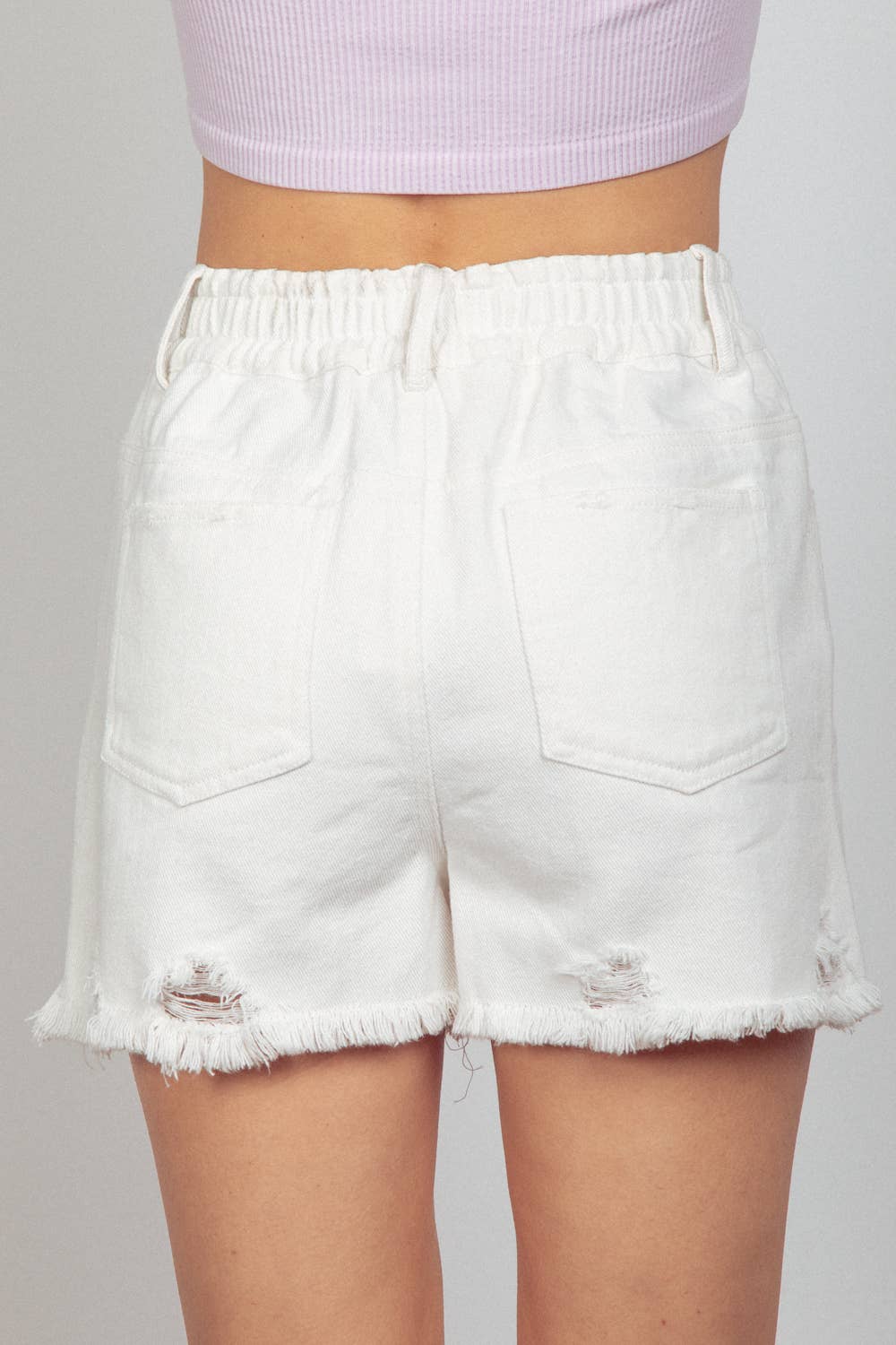White Elastic Denim Shorts