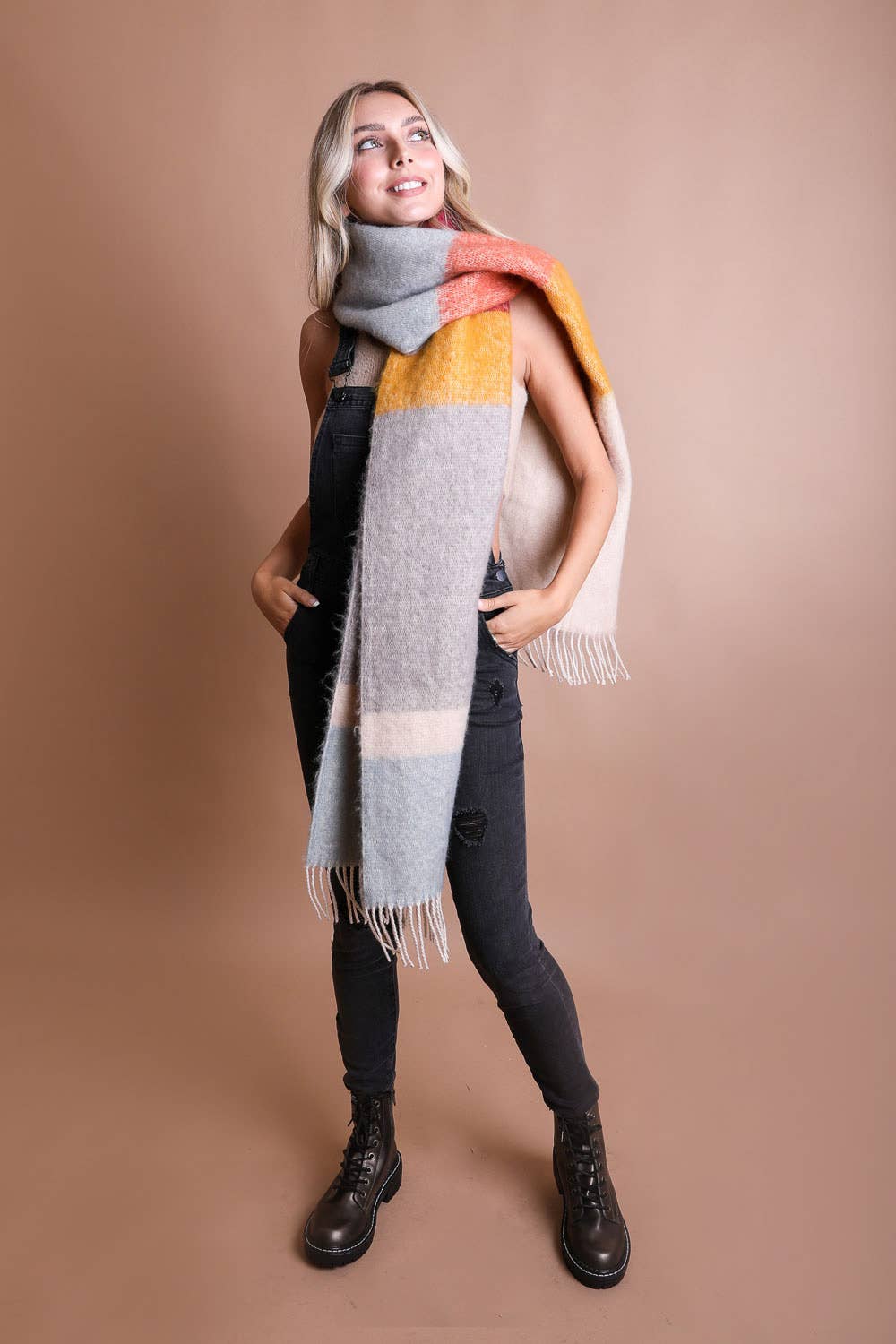 Winter Color Block Faux Mohair Scarf -