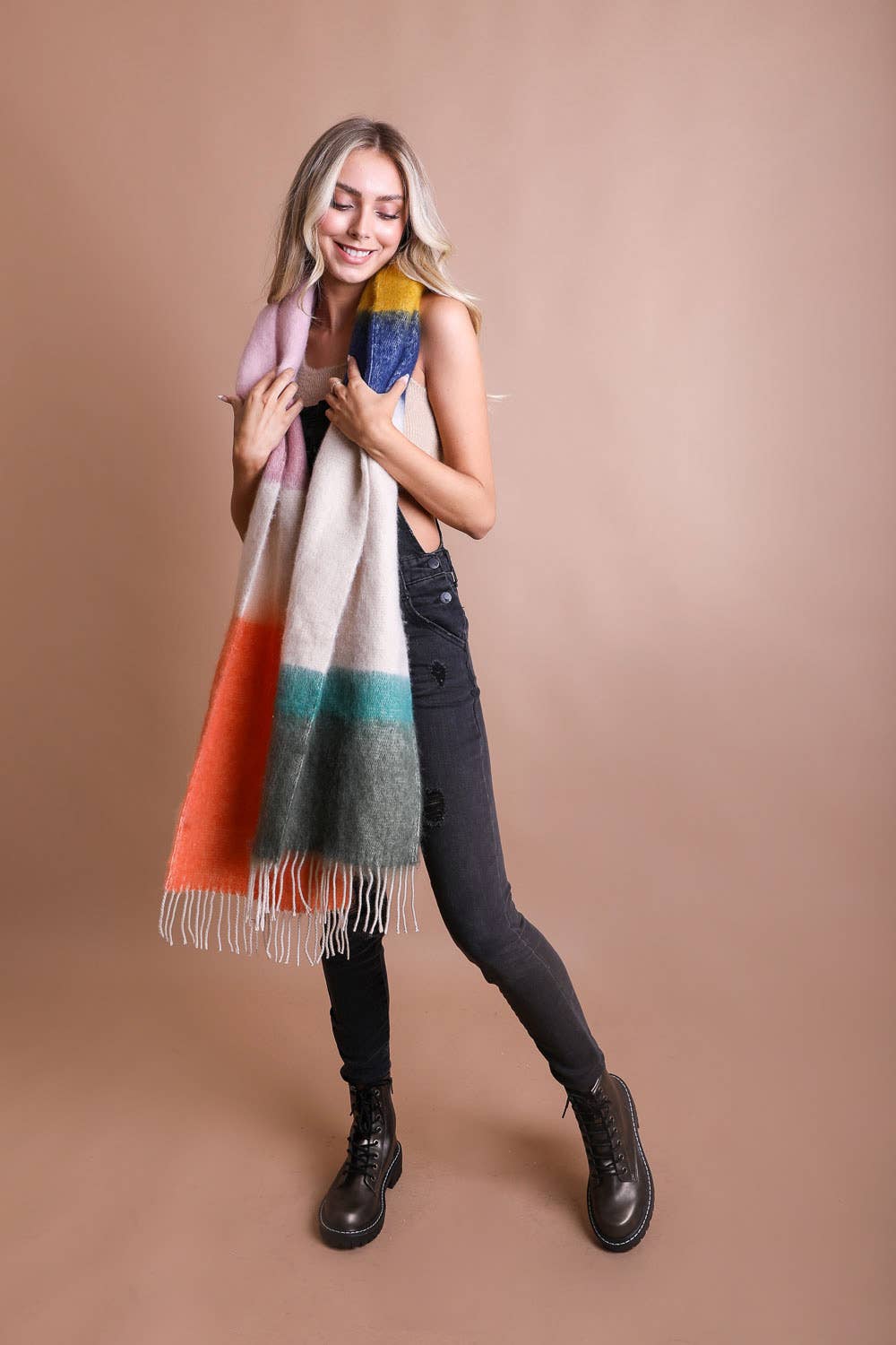 Winter Color Block Faux Mohair Scarf -