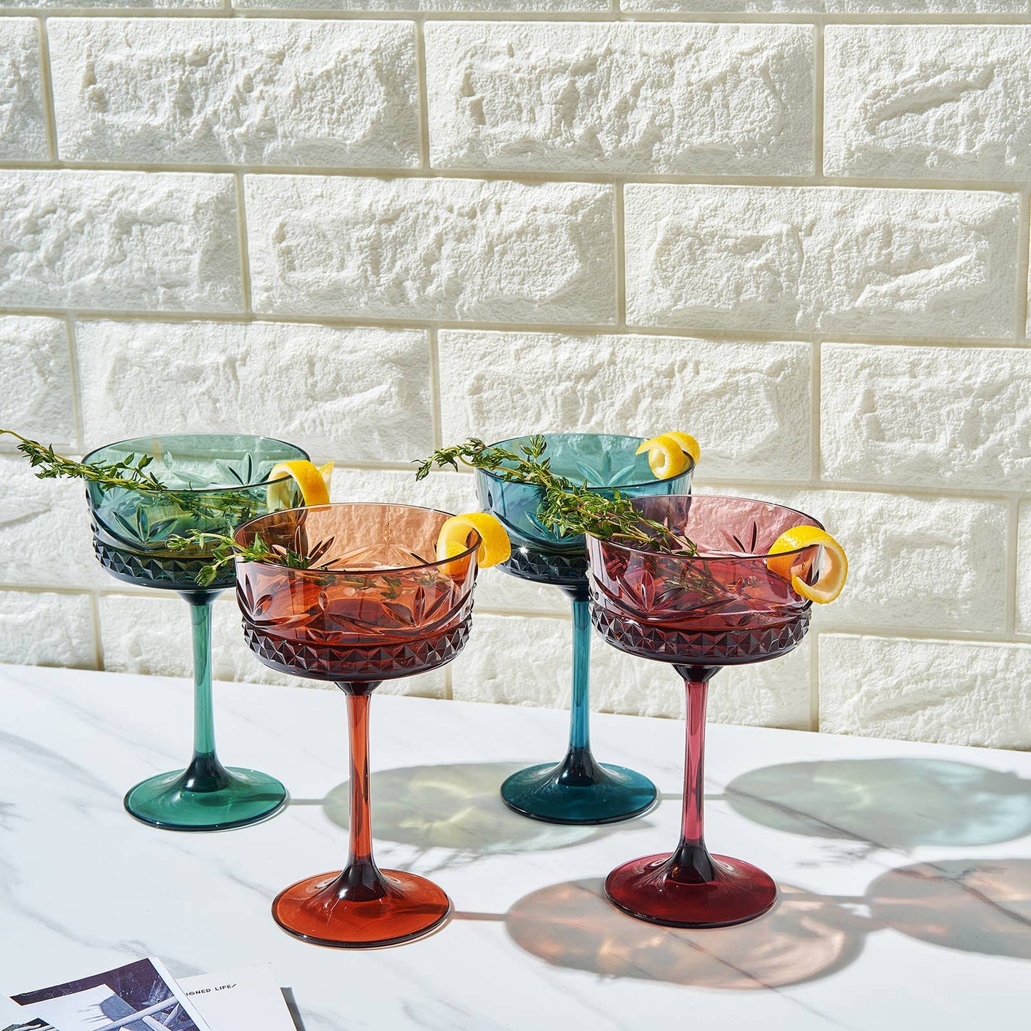 Unbreakable Acrylic, Vintage Coupe Glasses | Set of 4