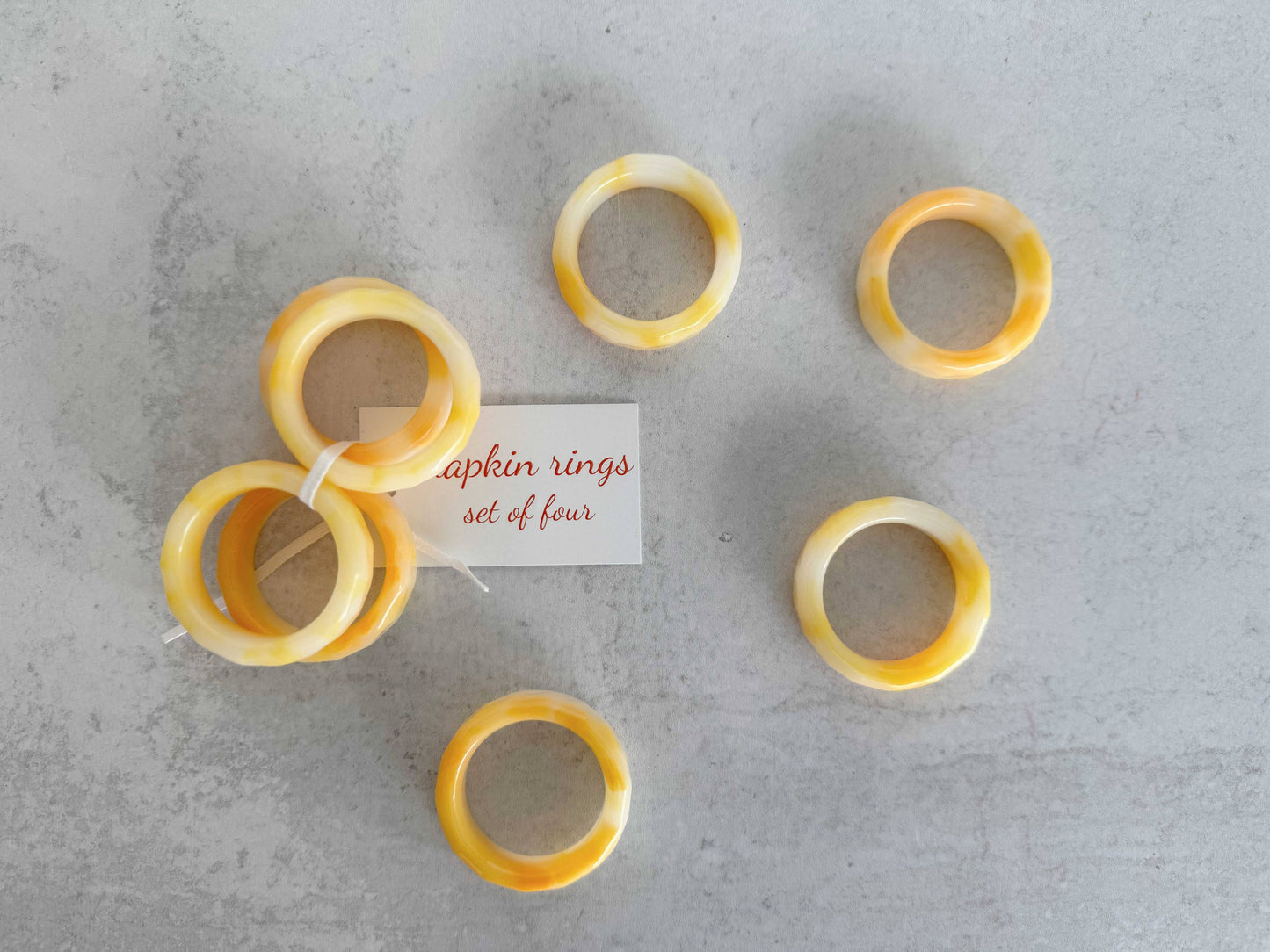 Sherbet Napkin Rings, pink and yellow, set of four