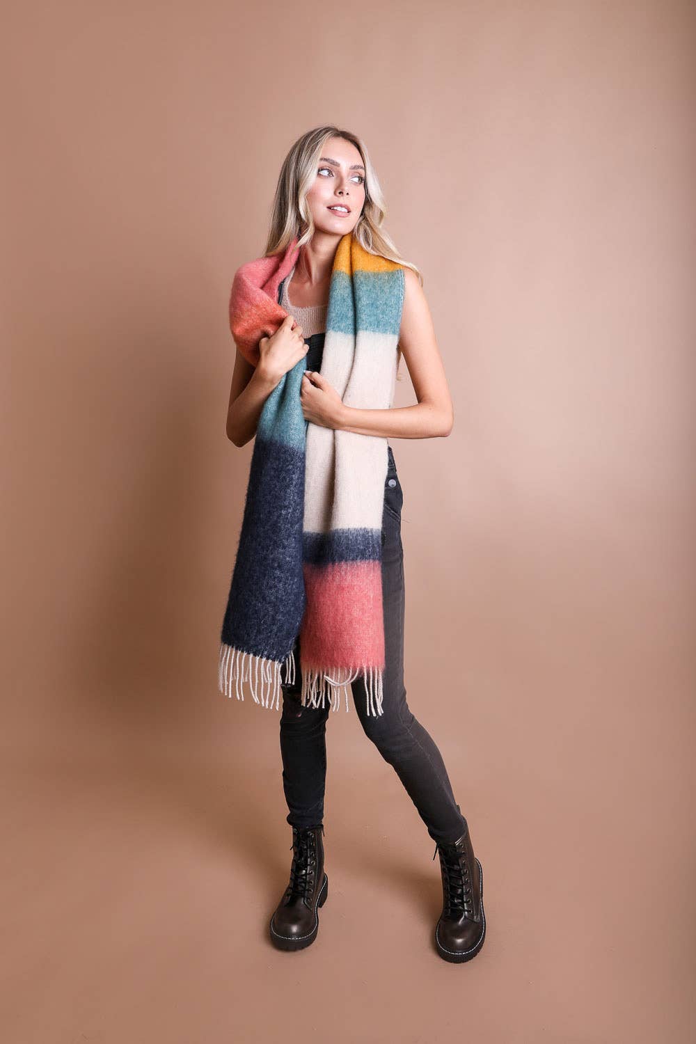 Winter Color Block Faux Mohair Scarf -