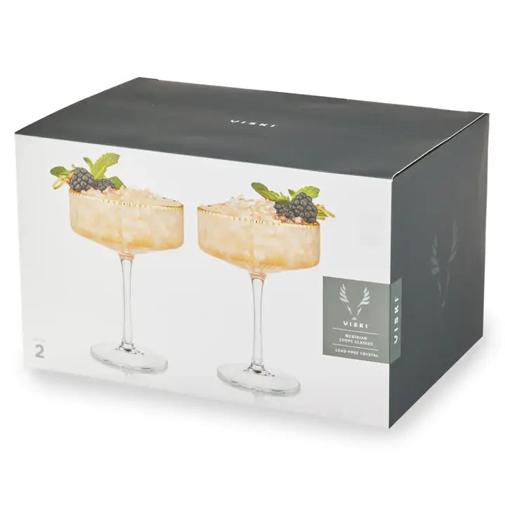 Deco Meridian Gold-Rimmed Crystal Coupe Glasses - Set of 2