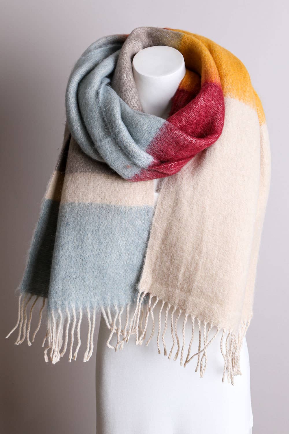 Winter Color Block Faux Mohair Scarf -