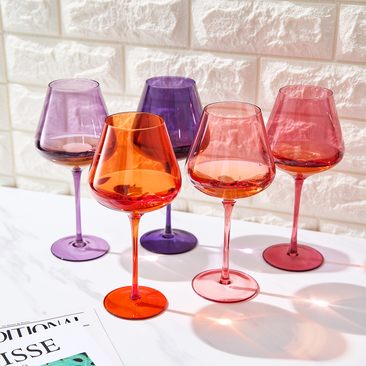 Khen Colored Crystal Wine Glass Set of 5 Large 20 OZ Glasses