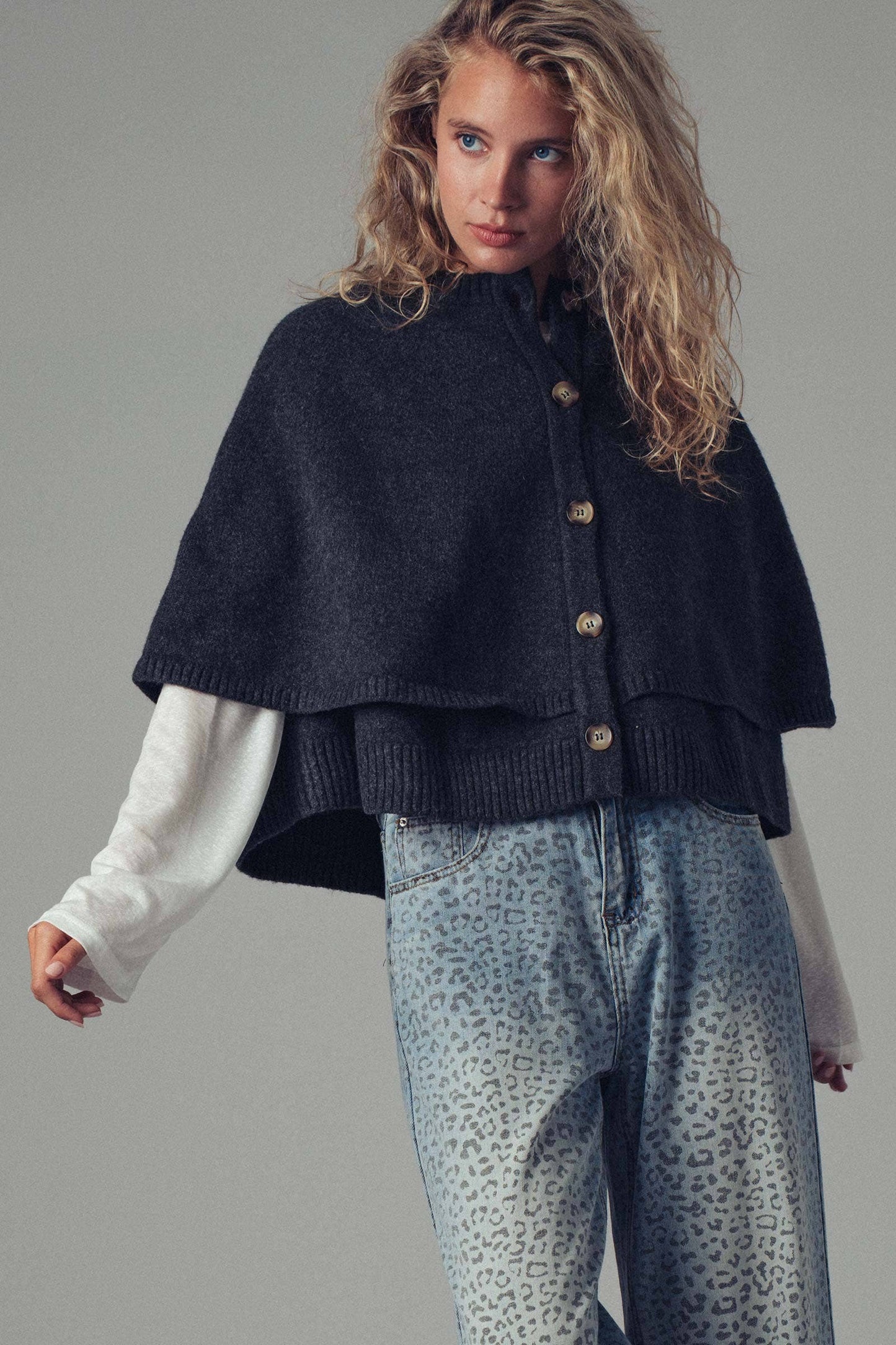 Button-Front Sweater Cape