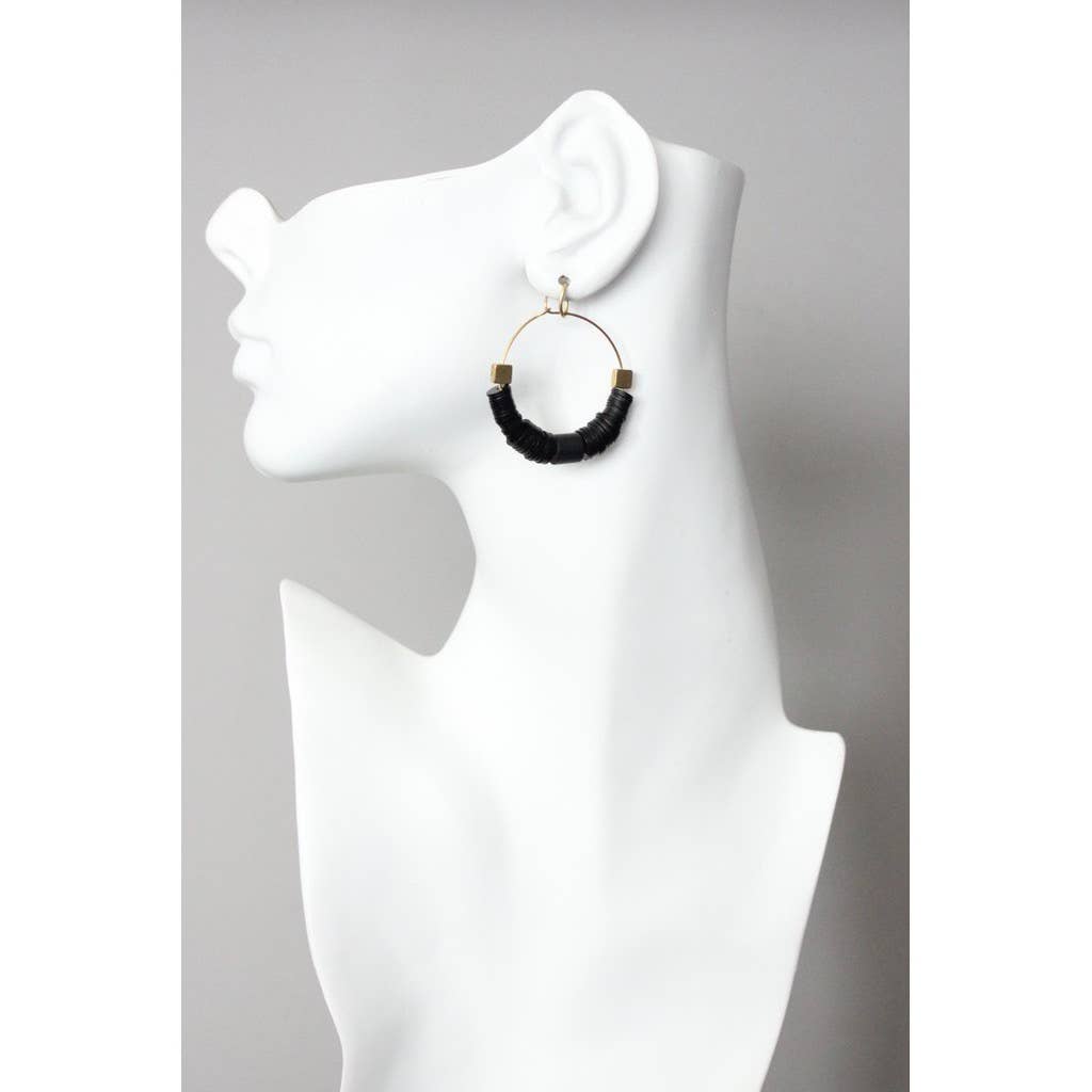 Black vulcanite hoop earrings