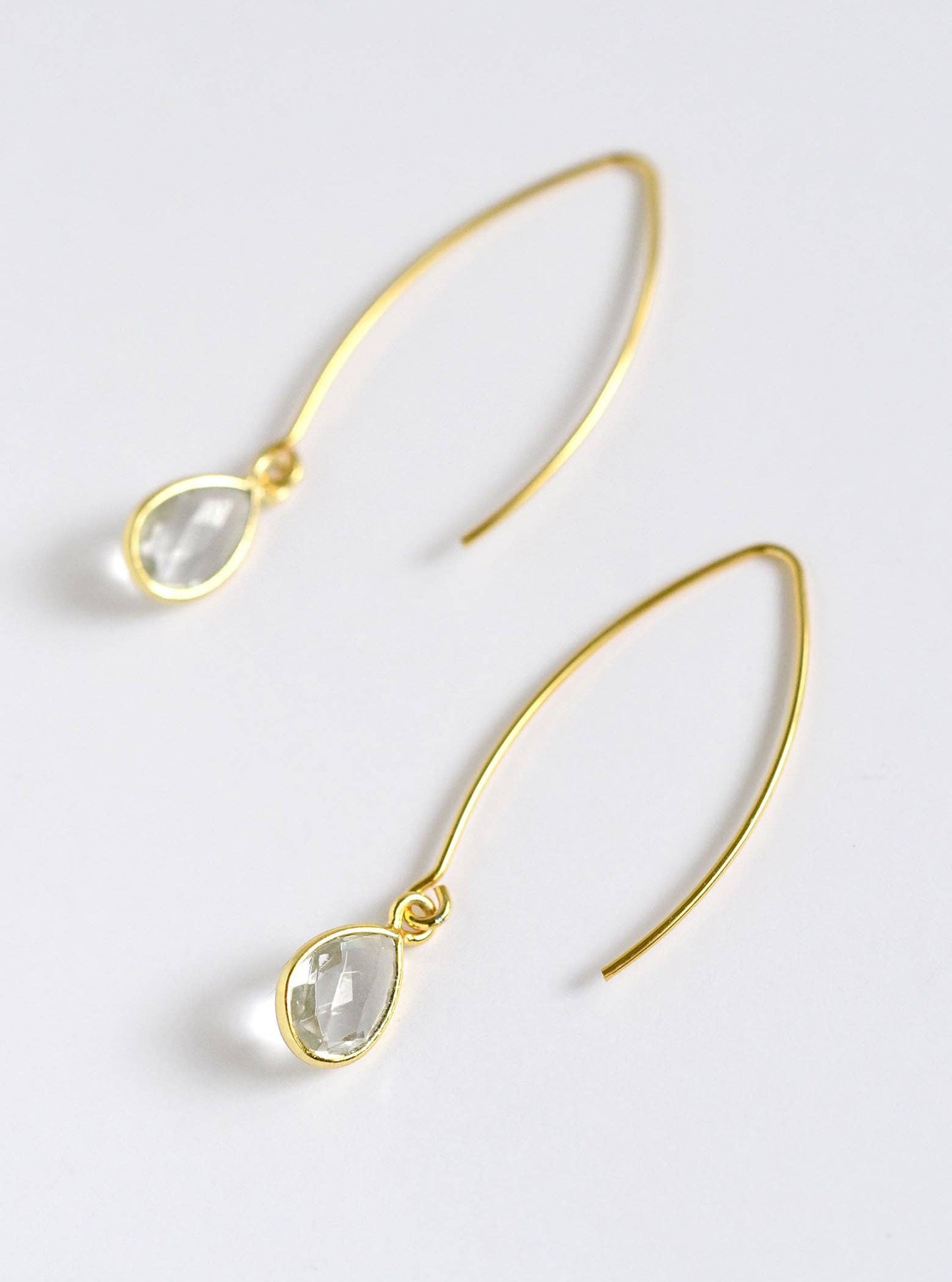 Mini Teardrop Gemstone Fish wire Earrings / 36mmx16mm