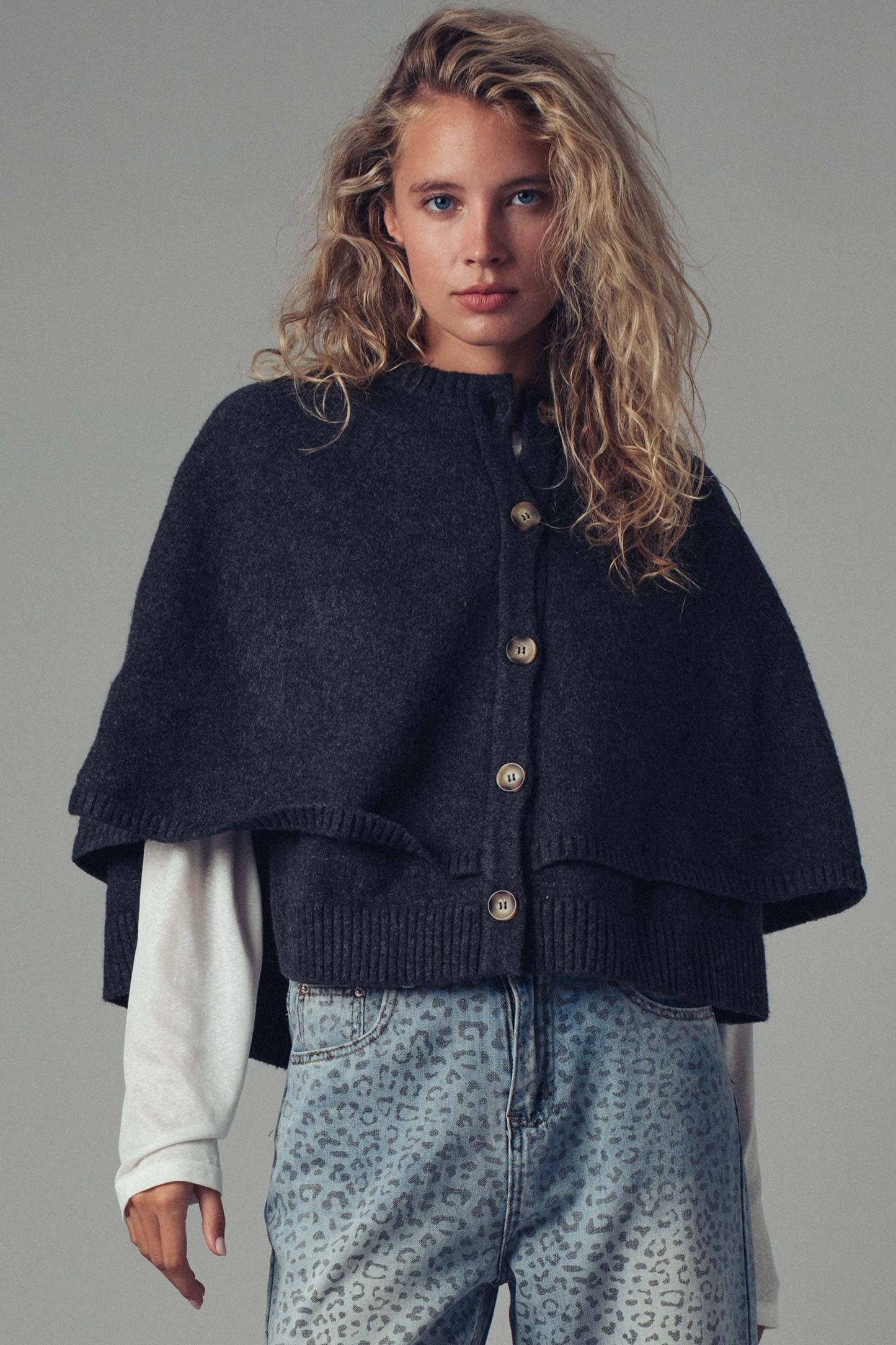 Button-Front Sweater Cape