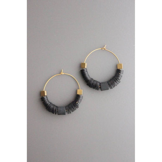 Black vulcanite hoop earrings