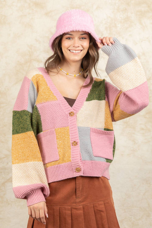 Color Block Oversized Cardigan